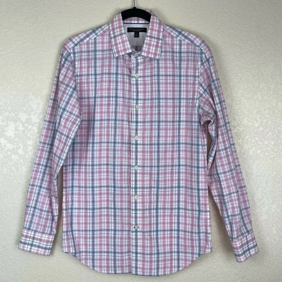 Banana Republic Other - Banana Republic Button Up Shirt Men's Sz S Long Sleeve Collared Plaid Pink Blue